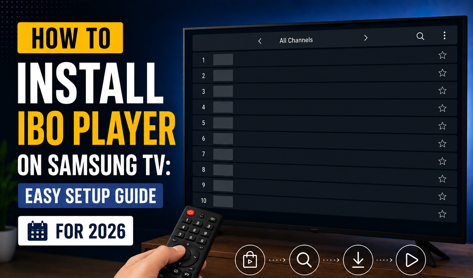IBO Player Samsung TV channel list interface and IPTV setup tutorial